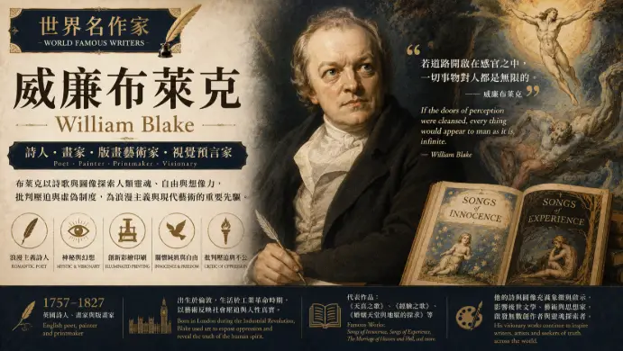 威廉布萊克肖像與浪漫主義神秘幻想藝術風格插畫
