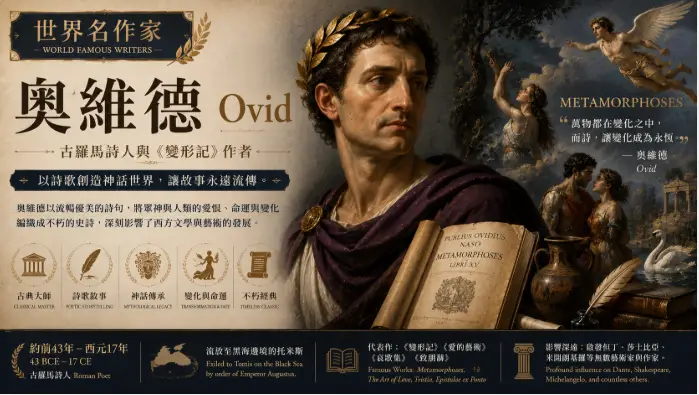 奧維德肖像與《變形記》古羅馬神話文學風格插畫