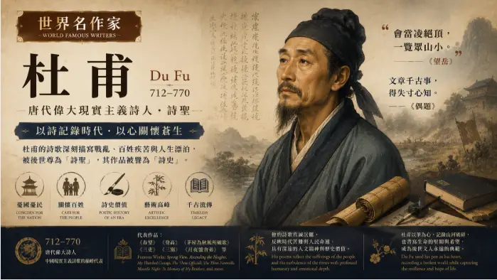 杜甫肖像與唐代現實主義詩歌風格插畫