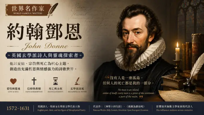 約翰鄧恩肖像與英國玄學派文學風格插畫