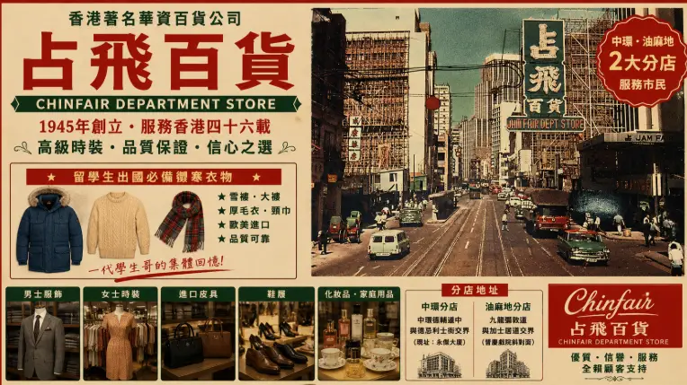 1970年代香港占飛百貨彌敦道大型紅色招牌與經典百貨店面