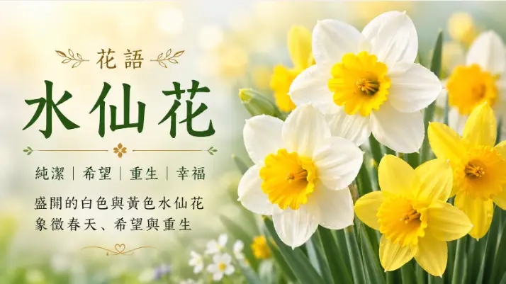 盛開的白色與黃色水仙花象徵春天、希望與重生