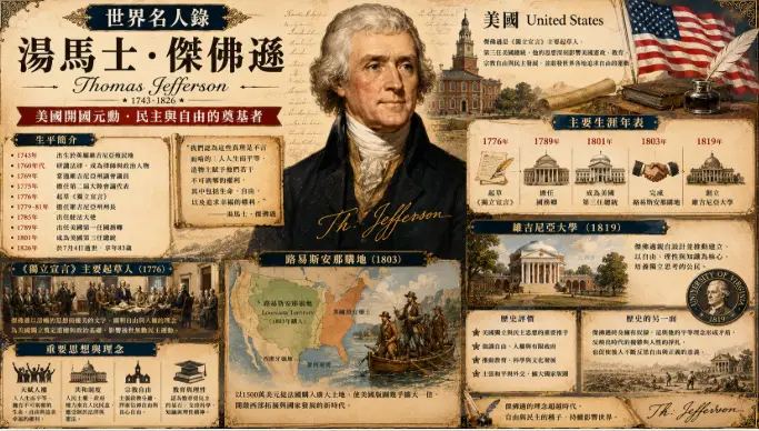 湯馬士·傑佛遜與美國建國歷史主題插畫