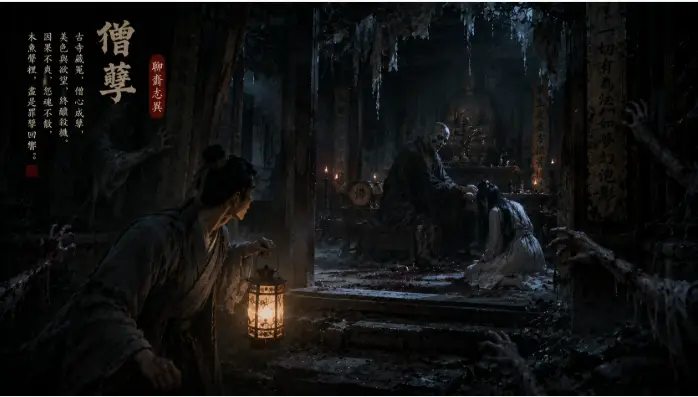 《聊齋志異 僧孽》中荒廢古寺與怨魂僧人的靈異場景