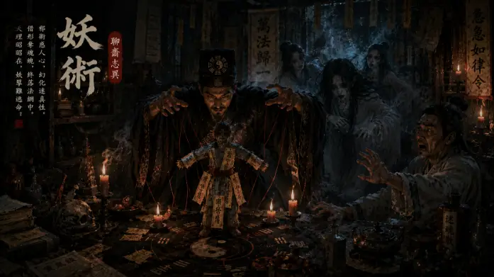 《聊齋志異 妖術》中邪道術士施展幻術召喚陰魂的靈異場景