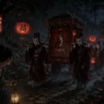 《聊齋志異 狐狸嫁女》中狐仙迎親隊伍於深夜山道現身的靈異場景