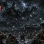 《聊齋志異 雹神》中的黑甲神靈於雷暴雲層中現身的靈異場景