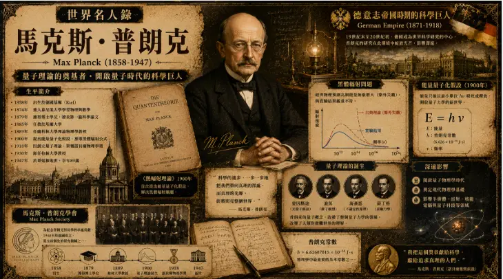 馬克斯·普朗克與德國量子物理歷史主題插畫