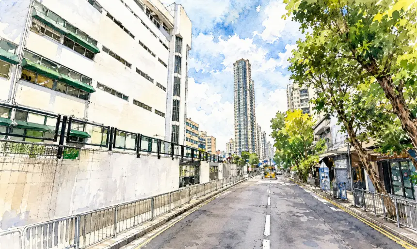 元朗鳳攸南街夜晚食肆林立的城市街景