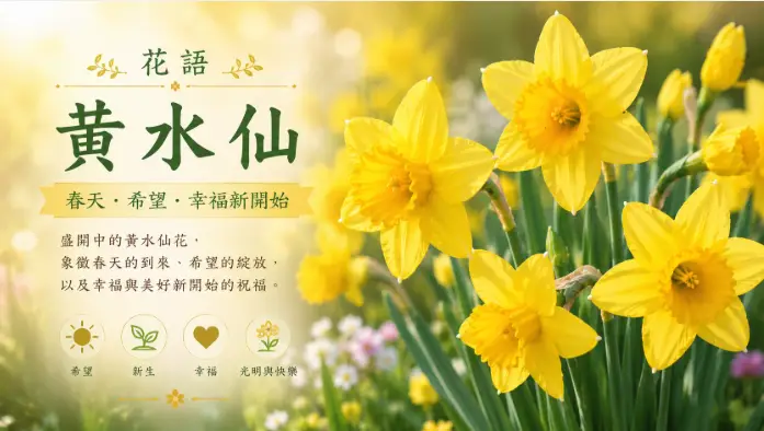 盛開中的黃水仙花象徵春天、希望與幸福新開始