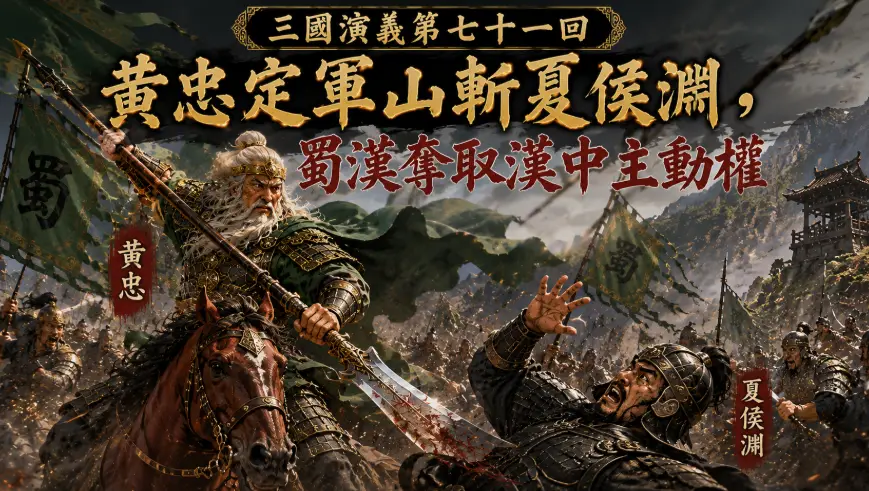 黃忠於定軍山率軍衝鋒斬殺夏侯淵場景