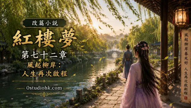 晨光下柳岸微風中的人物，象徵人生再次啟程的新希望。