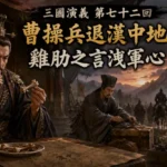 曹操於漢中軍營望著雞肋沉思，楊修率先收拾行裝的歷史場景