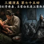 關羽接受華佗刮骨療毒，同時呂蒙率領白衣偽裝部隊渡江奇襲荊州的經典場景。