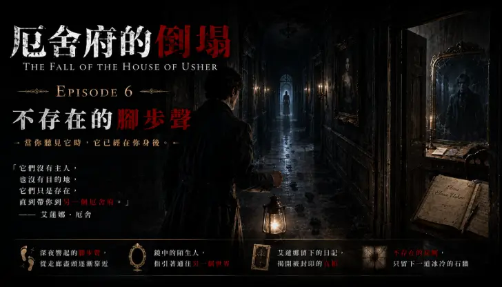 昏暗長廊空無一人，灰塵地板卻浮現一串看不見主人的腳印