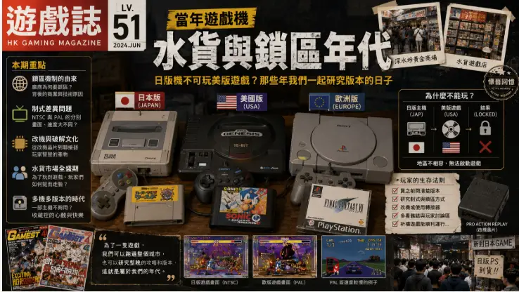 舊年代遊戲機水貨與鎖區制度示意圖
