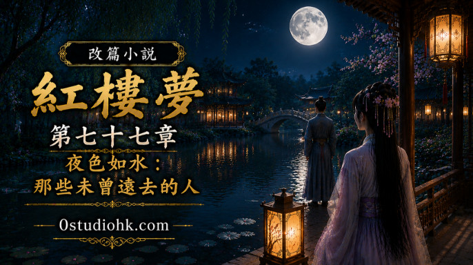 月夜庭院中湖面映照明月與人物身影，象徵那些始終留存在心中的重要之人。