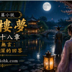 月夜庭院中的人物與湖面明月倒影，象徵時間帶來最深刻的人生答案。