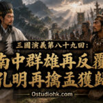 諸葛亮第二次生擒孟獲，仍以禮相待並再次釋放，逐步動搖南中各族反抗之心的經典場景。