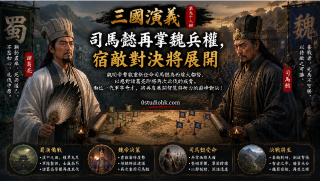 司馬懿重掌魏軍兵權，與遠在漢中的諸葛亮隔著地圖展開新一輪智謀對決。