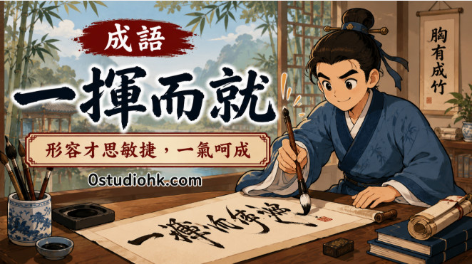 古代書法家揮毫寫字，一氣呵成完成書法作品，展現一揮而就的境界。