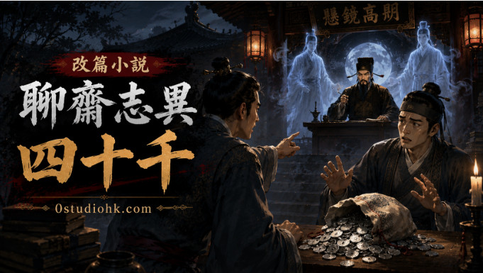 商人在古廟中取回四十千錢財，神明主持公道的古風場景。