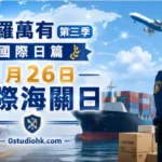 海關人員在國際港口檢查貨櫃，背景為世界地圖與貨輪，象徵國際海關日及全球貿易安全。