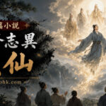 書生隨仙人乘祥雲升天，象徵修身積善終得成仙的古風場景。