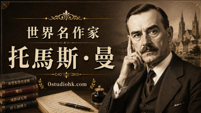 德國小說家托馬斯·曼肖像與歐洲古典文學主題插圖