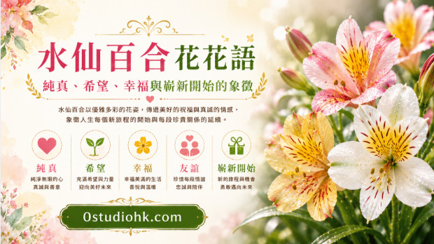盛開的水仙百合綻放繽紛花朵，象徵純真、希望、幸福與嶄新開始。
