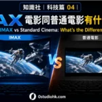 IMAX 與普通戲院銀幕大小及觀影效果比較示意圖。