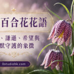 盛開的編笠百合低垂綻放，花瓣帶有獨特棋盤格紋，象徵堅韌、謙遜、希望與默默守護。
