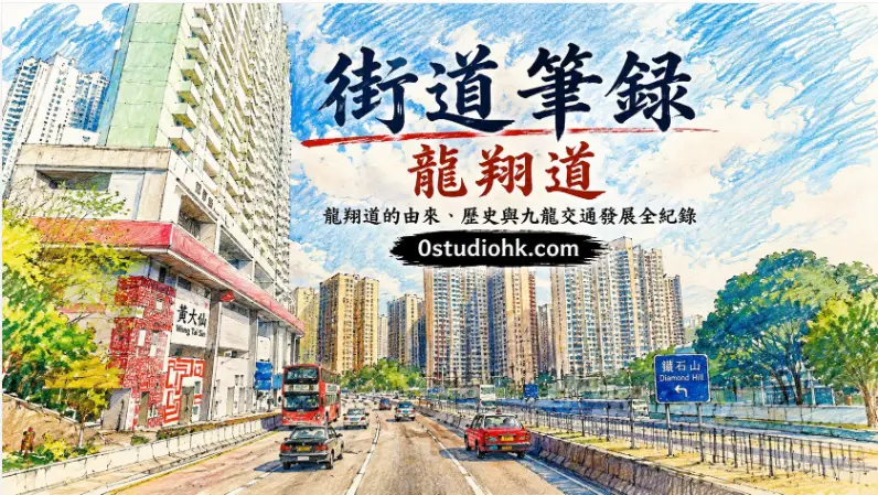 龍翔道航拍景觀，展示九龍主要東西交通幹道與獅子山背景。