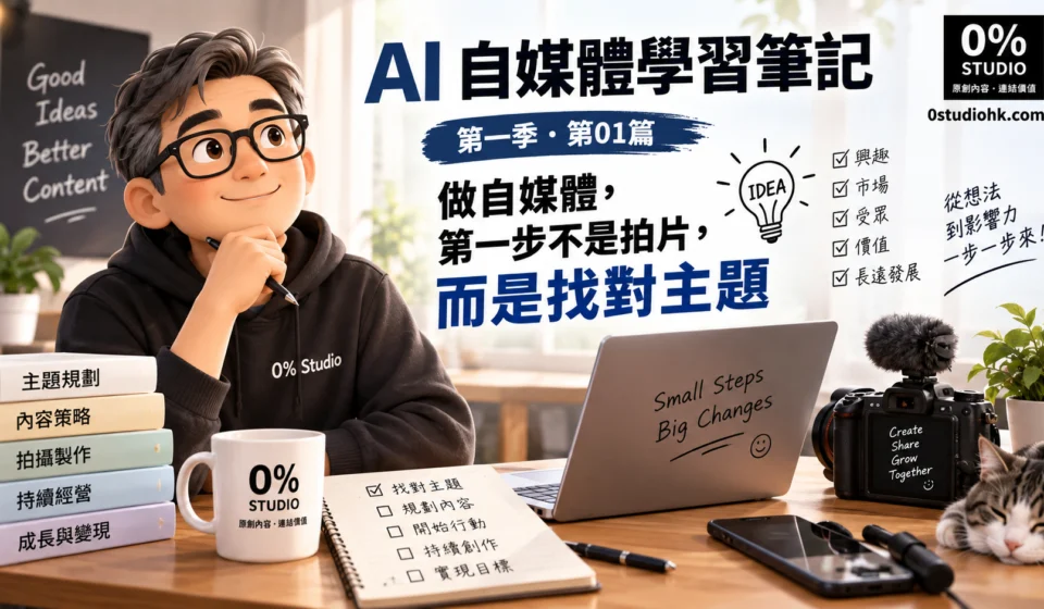 AI 自媒體學習筆記｜第一季・第01篇 做自媒體，第一步不是拍片，而是找對主題