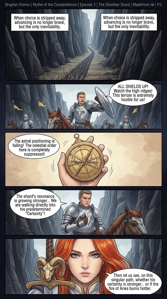 Myths of the Constellations Episode 3 P.5: The Aries army enters a dangerous canyon as shields rise, the star chart loses its direction, and the Obsidian Shard grows stronger.