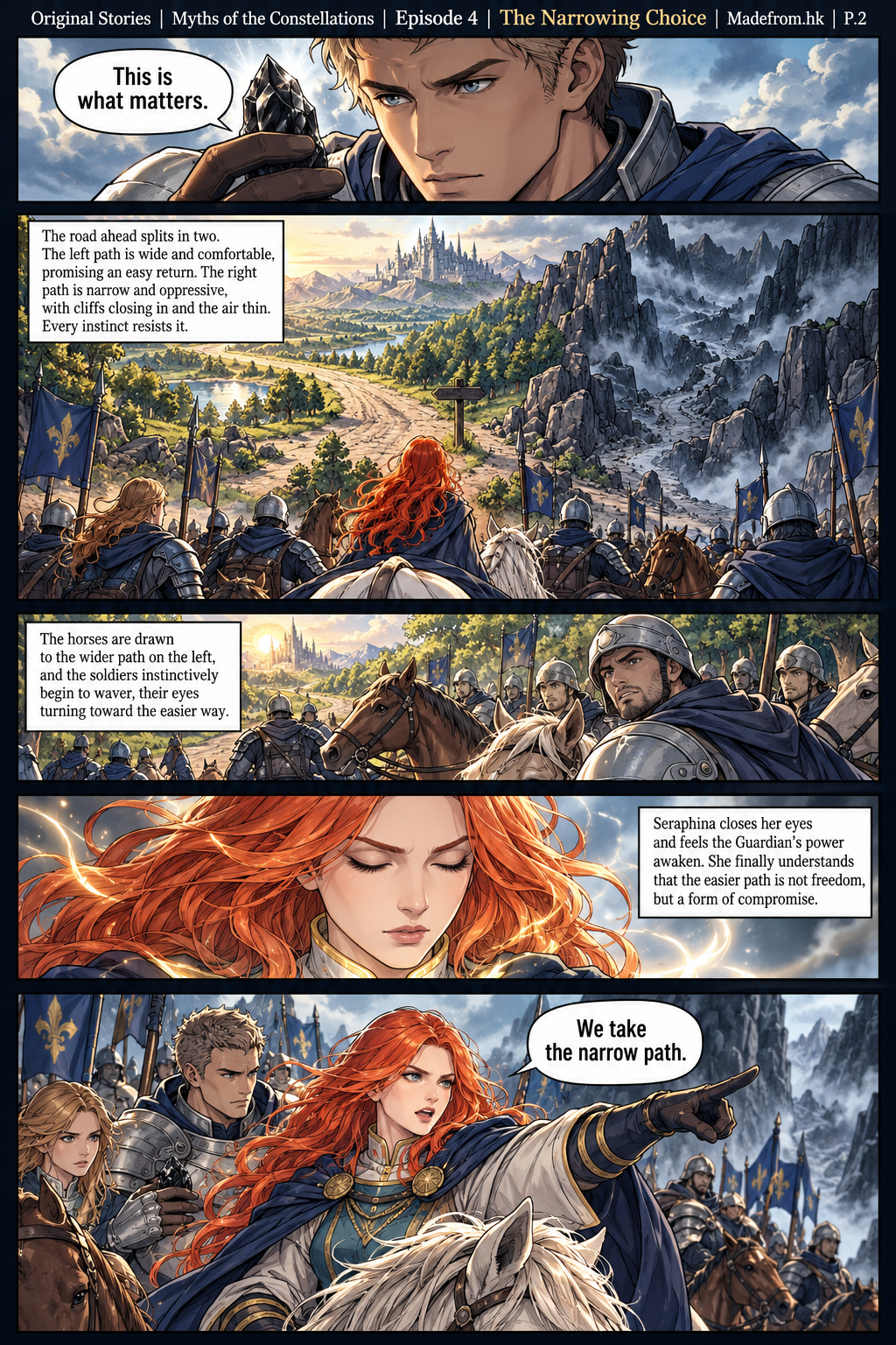 Myths of the Constellations Episode 4 P.2: Dorian holds the Obsidian Shard as the army reaches a fork between a wide comfortable road and a narrow dangerous passage, and Seraphina chooses the narrow path.