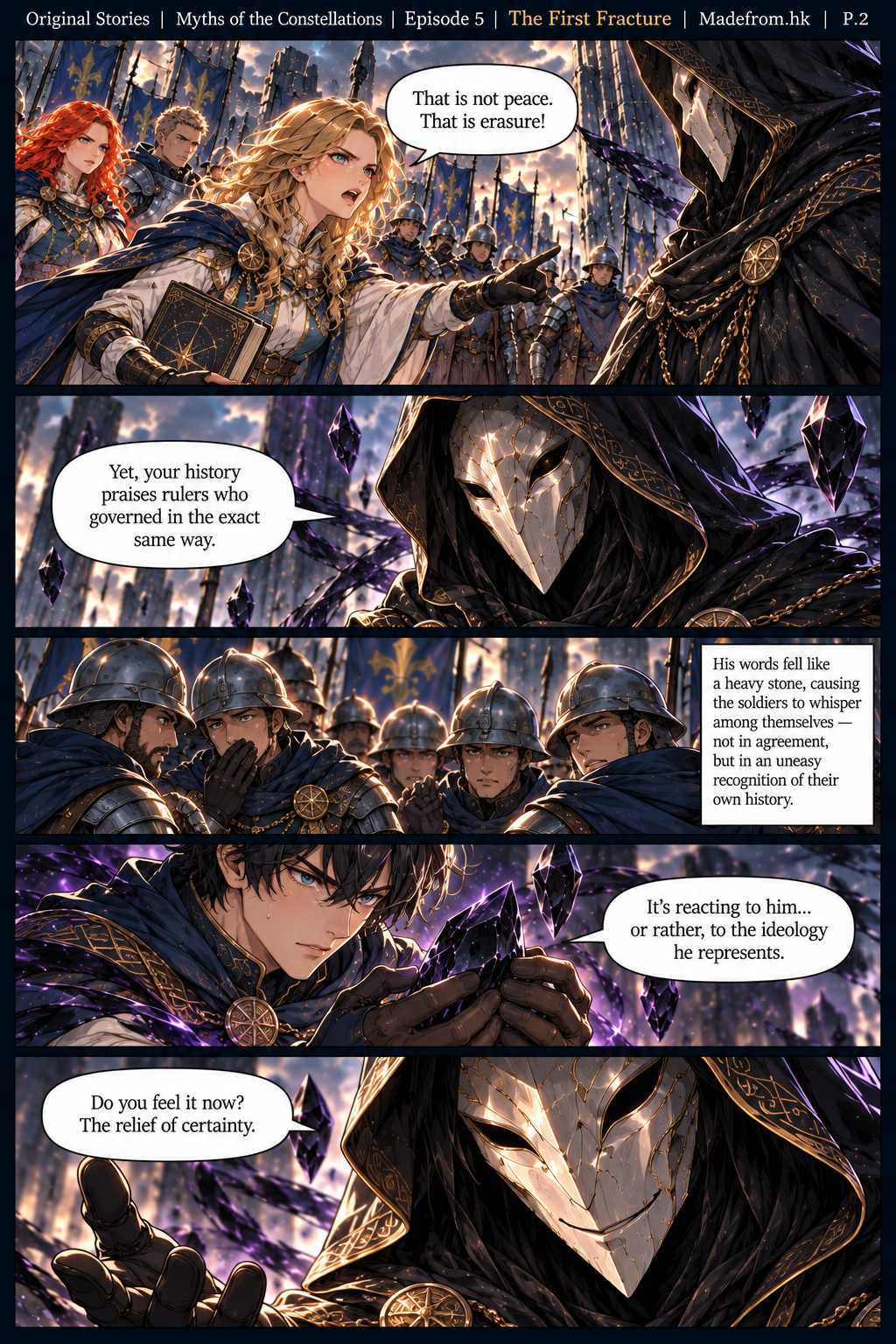 Myths of the Constellations Episode 5 P.2: Elowen challenges the Veil-Weaver's idea of peace while the soldiers question their own history, and Dorian discovers that the Obsidian Shard reacts to the ideology he represents.