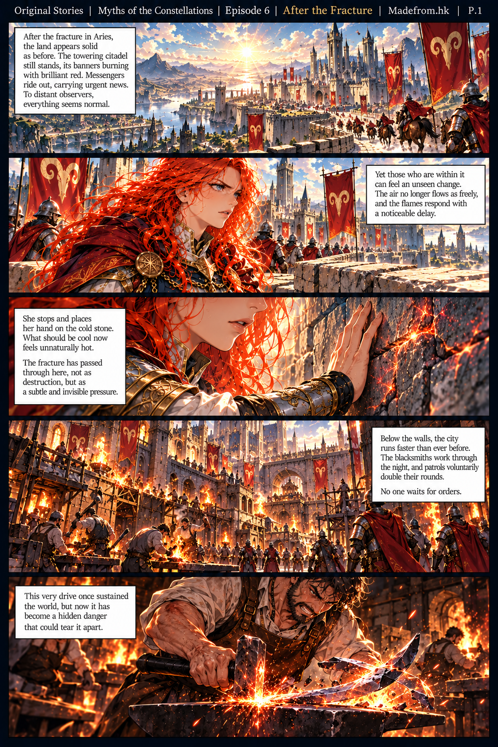 Myths of the Constellations Episode 6 P.1: Seraphina patrols the Aries capital after the fracture as the city becomes increasingly restless, while a blacksmith struggles with a weapon that breaks under unnatural pressure.