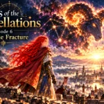 Myths of the Constellations | Episode 6: After the Fracture | English Comic Edition — Seraphina stands before a recovering Aries city as a colossal celestial ram spirit rises above the fractured sky.