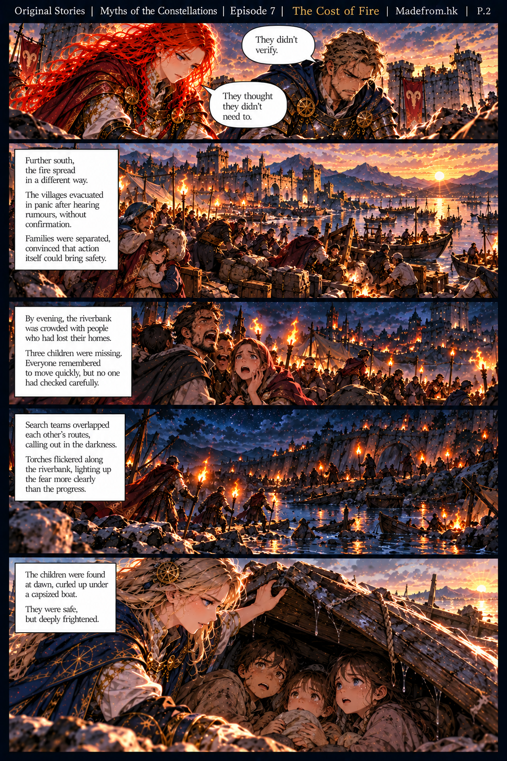Myths of the Constellations Episode 7 P.2 — Elowen searches beneath an overturned boat and finds three frightened children after panic causes a chaotic evacuation along the river.