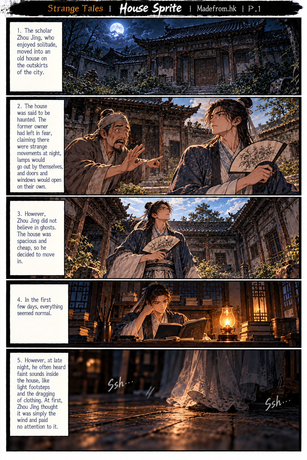 A young scholar named Zhou Jing moves into an old traditional Chinese house, unaware of the supernatural mystery surrounding its abandoned courtyard and ancient well. Strange Tales: House Sprite, Madefrom.hk.