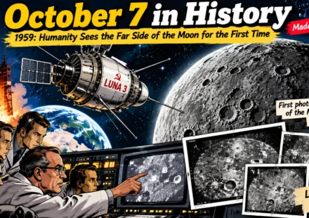 On October 7, 1959, the Soviet spacecraft Luna 3 captured the first photographs of the Moon’s far side, revealing a region that had never before been directly observed from Earth.