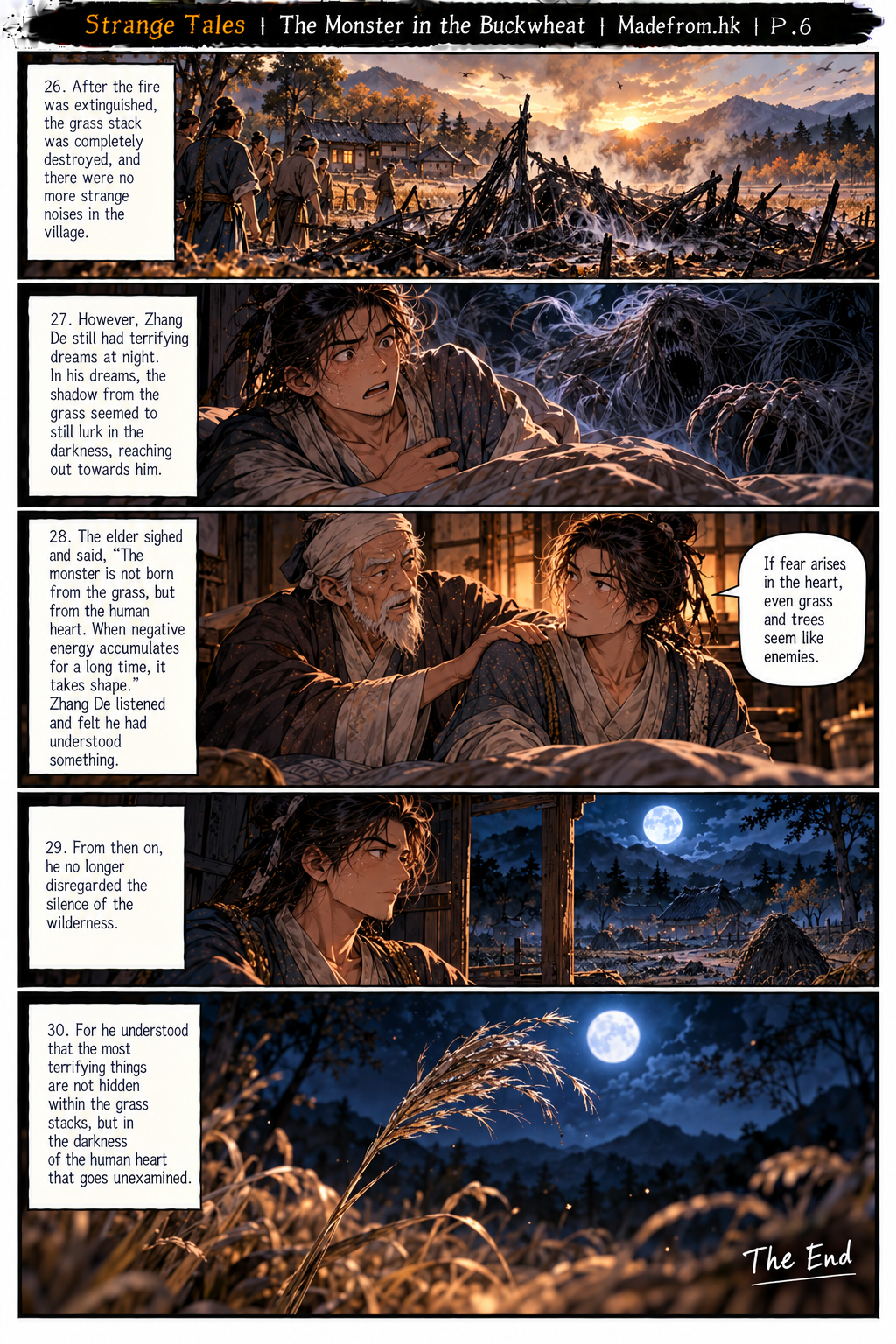 Strange Tales: The Monster in the Buckwheat — after the fire destroys the monster, Zhang De reflects on fear, superstition, and the darkness within the human heart | Page 6